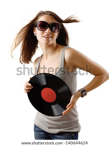 girl with vinyl disc closeup