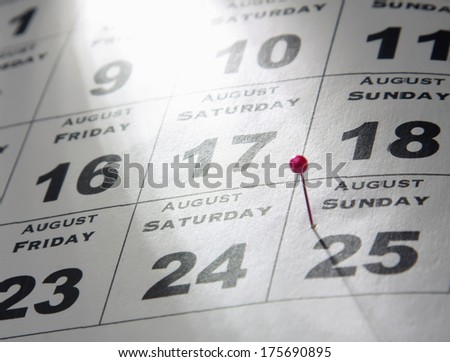 Calendar cards with week days and months, from above