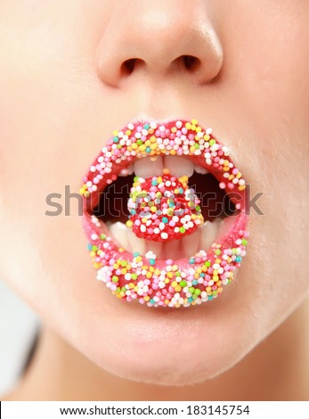 woman lips cute sweet candy closeup