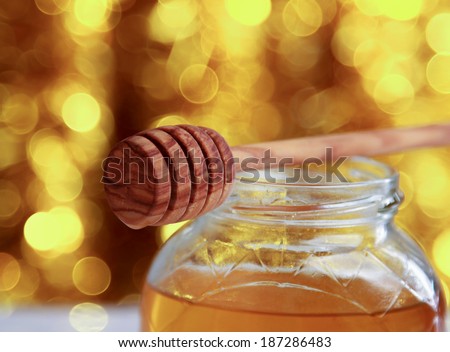 Honey on christmas decorated background