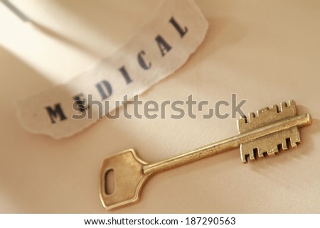 Words written on ripped pieces of paper and key