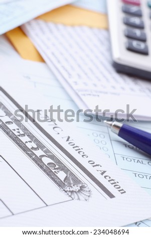 businessman concept: papers, pen, calculator