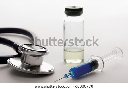 hypodermic needle and medicine one bottle