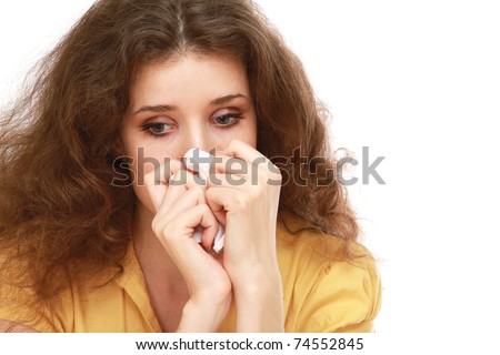 A sad beautiful woman crying