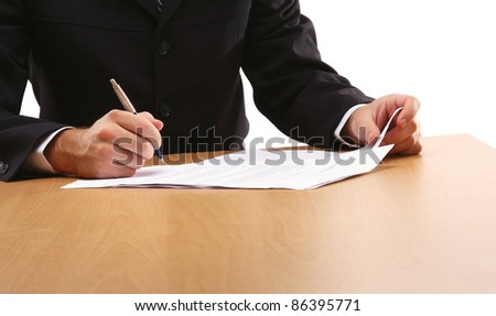 Person signing  important document isolated