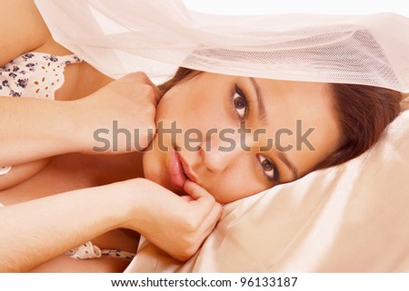Beautiful  woman on bed at bedroom