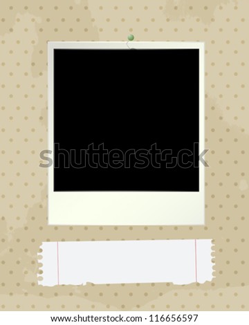 Grunge style illustration with an empty photo-frame and paper note.