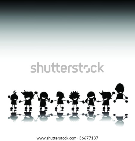 stock vector : Silhouettes of stylized children holding hands