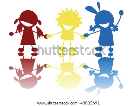 stick people holding hands in circle. Around men holding hands,