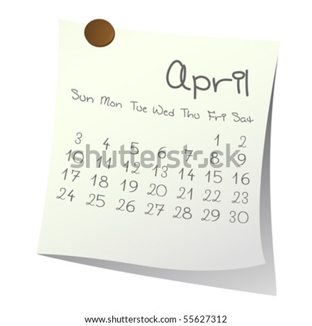 April 2011 Calendar on Calendar For April 2011 On Paper Photo   Spiderpic Royalty Free Stock