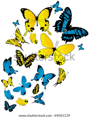 stock photo Grunge butterflies drawings isolated object over white 