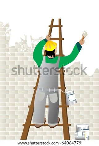 Man painting a wall from a ladder
