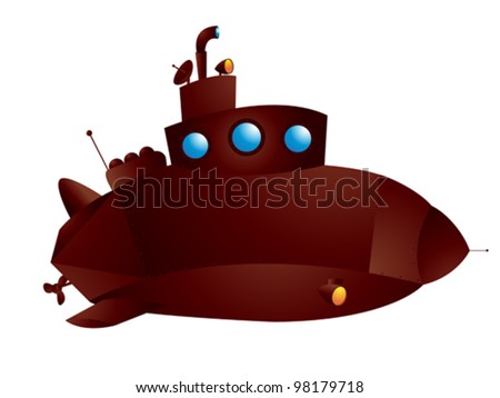 Cartoon Submarine, Isolated Object Over White Background Stock Vector