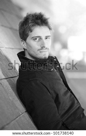 Young man portrait. Black and white.