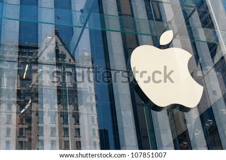 NEW YORK CITY - JUNE 23: Apple Store logo on June 23, 2012 in New York City. As of June 2012, Apple has 363 stores worldwide, with global sales of US$16 billion in merchandise in 2011.
