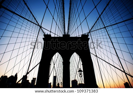 Brooklyn Bridge in New York at dusk.