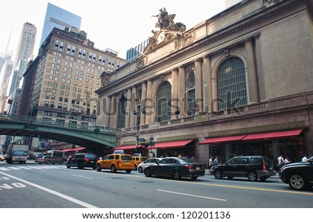NEW YORK CITY - JUNE 29: Grand Central Station along 42nd Street. It is the largest train station in the world by number of platforms: 44. Seen on June 29, 2012 in New York.