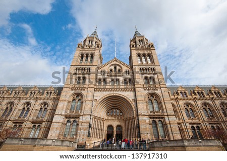 LONDON, UNITED KINGDOM - APRIL 16: Natural History Museum facade on April 16, 2013 in London, UK. The museumÃ¢Â?Â?s collections comprise almost 70 million specimens from all parts of the world.