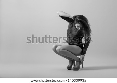 Sexy woman portrait, full body. Black and white image.
