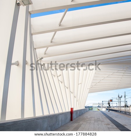 REGGIO EMILIA, ITALY - January 25, 2014: Mediopadana High Speed Train Station. It is designed by architect Santiago Calatrava and composed of 457 steel frames. It was inaugurated on June 8, 2013.