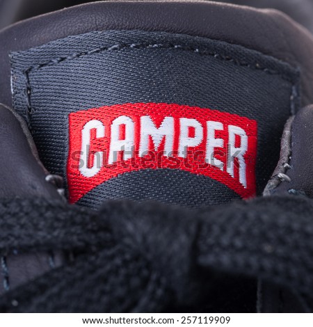 BOLOGNA, ITALY - MARCH 1, 2015: Camper logo. Camper is a shoe company based in Inca, Spain. Lorenzo Fluxa Rossello founded the company in 1975.