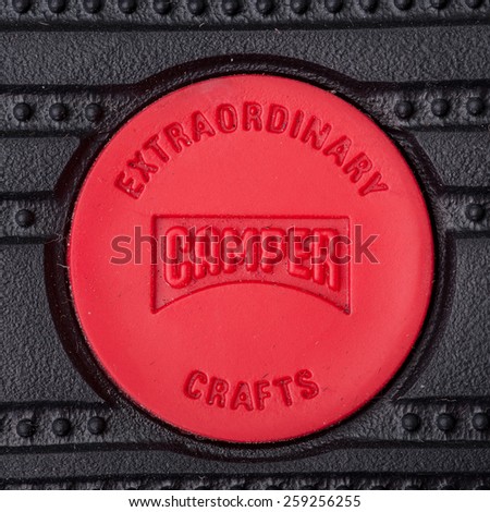BOLOGNA, ITALY - MARCH 1, 2015: Camper logo on shoe sole. Camper is a shoe company based in Inca, Spain. Lorenzo Fluxa Rossello founded the company in 1975.