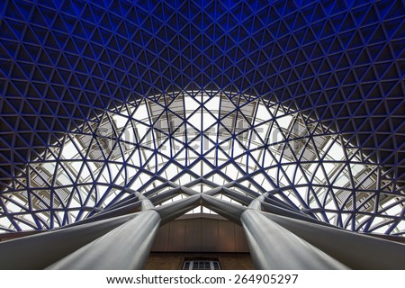 LONDON - APRIL 13, 2013: Architecture detail inside King\'s Cross railway station. The annual rail passenger usage between 2011 - 2012 was 27.874 million.