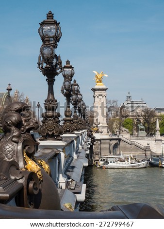 The River Seine and Pont Alexandre III. One of the main historical attractions of the French capital. Paris, France.