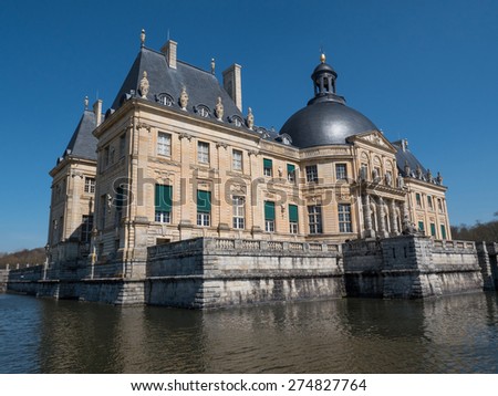 PARIS, FRANCE - APRIL 6, 2015: Vaux le Vicomte Castle, baroque French Palace located in Maincy. Constructed from 1658 to 1661 for Nicolas Fouquet, the superintendent of finances of Louis XIV.