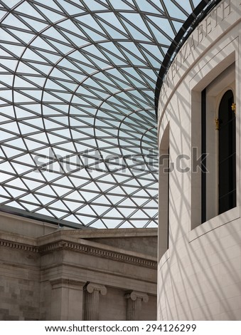 LONDON, UNITED KINGDOM - JUNE 2015: Architecture detail of British Museum Great Court. The British Museum\'s collections number more than 7 million objects from all over the world.
