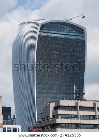 LONDON, UNITED KINGDOM - JUNE 2015: View of the Walkie Talkie building from the London Bridge. The 20 Fenchurch Street \
