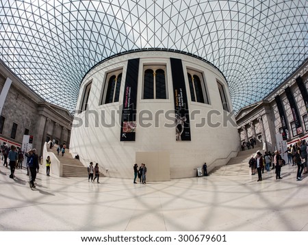 LONDON, UNITED KINGDOM - JUNE 22, 2015: People inside British Museum Great Court. The British Museum\'s collections number more than 7 million objects from all over the world.