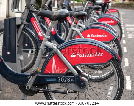 LONDON, UNITED KINGDOM - JUNE 21, 2015: Santander Cycle Hire.