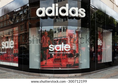 LONDON, UNITED KINGDOM - JUNE 21, 2015: Adidas store. Adidas s a German multinational corporation that designs and manufactures sports clothing and accessories.
