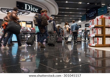 LONDON, UNITED KINGDOM - JUNE 23, 2015: Duty free shop at Heathrow Airport, the busiest airport in the United Kingdom and the busiest airport in Europe by passenger traffic.