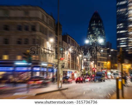 London traffic image at night. Radial blur effect. Concept of fast lifestyle.