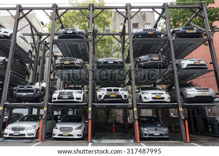NEW YORK CITY - MAY 16, 2015: Automated car parking system supporting the lack of parking lots in the city.