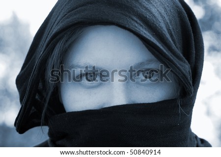 Veiled Woman. Sepia tone.