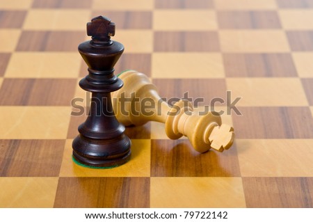 Chess game. White and black king challenging for victory.