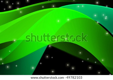 Abstract  green waves with stars.