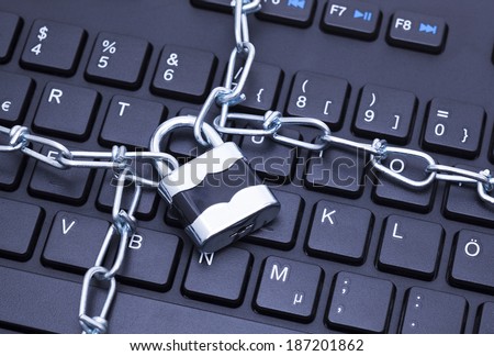 Image shows a keyboard with chain and lock