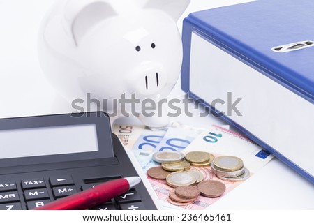 Folder with calculator and money