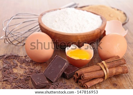 Baking Ingredient On Wood Background