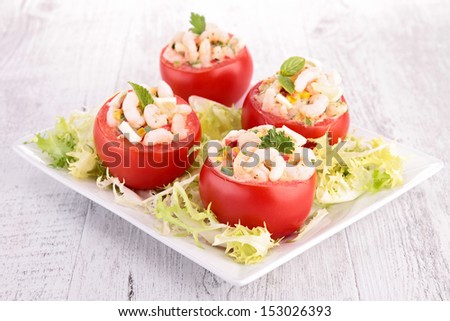appetizer, stuffed tomato with shrimp