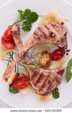 roasted lamb chop and vegetables