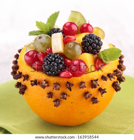 fruit salad in orange bowl