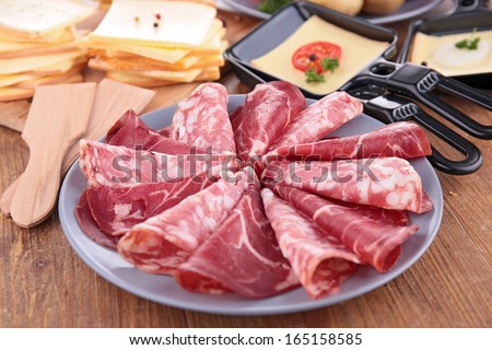 plate of meat, raclette