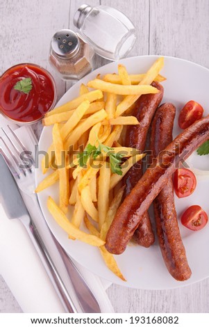 grilled sausages and french fries