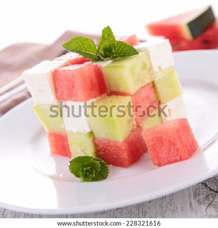 watermelon,cucumber and mozzarella salad