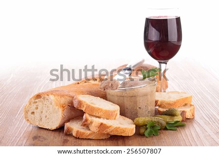bread, meat spread and red wine